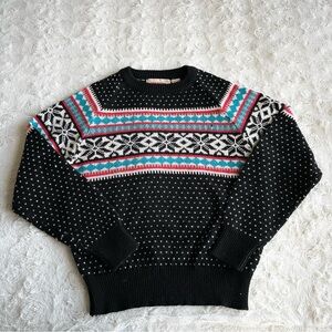 Vintage Fair Isle Sweater Womens Medium Black Snowflake Nordic Charisma 90s READ